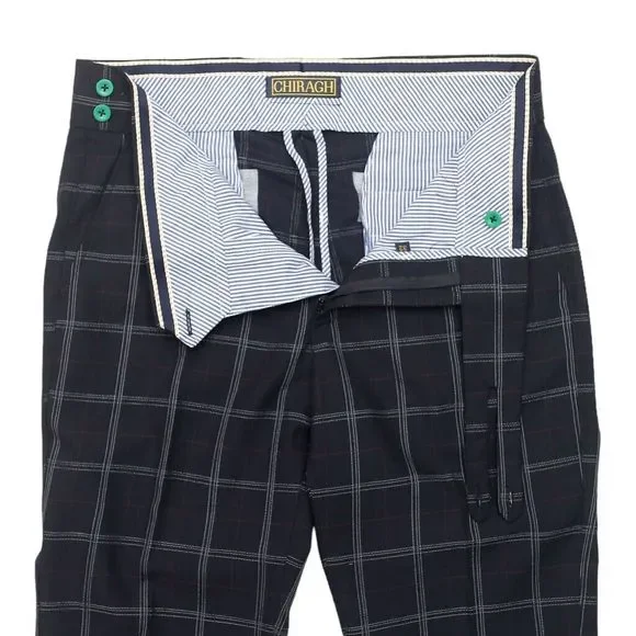 Mens Gurkha Pants Black White Red Plaid Check Straight High Waist Flat Front 32